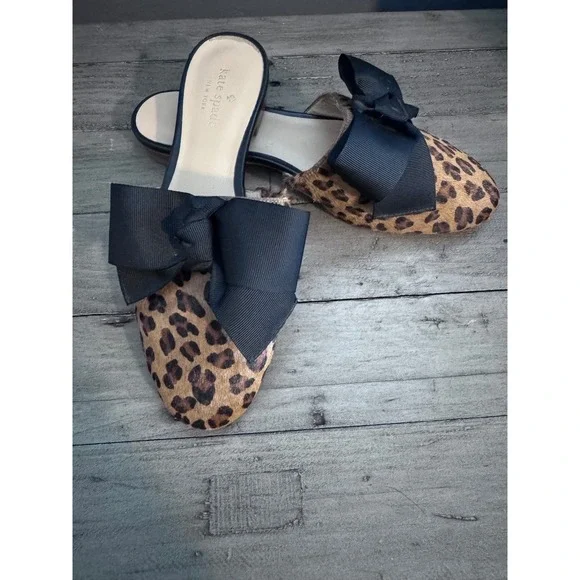 Kate Spade New York Belgrove Bow Mules in Leopard-print‎ calf hair Size 6.5 - Picture 2 of 6